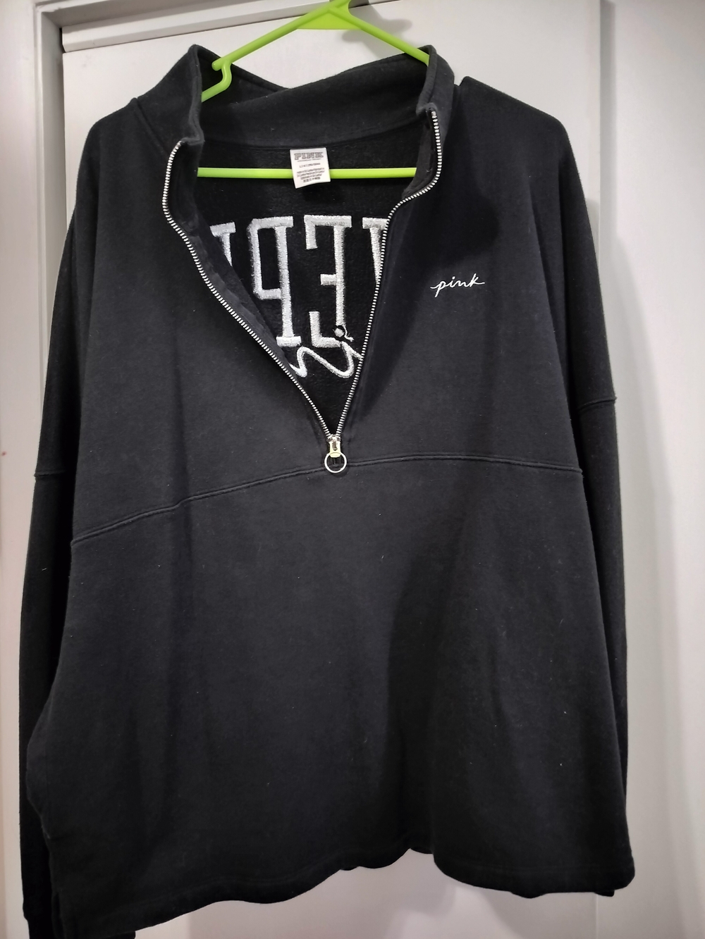 PINK Victoria's Secret Black Half-Zip Men's Sweater with White Logo